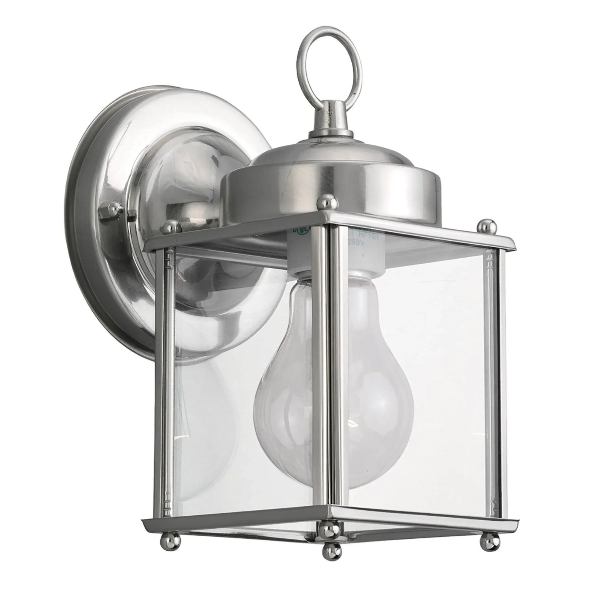 New Castle 8" Small Outdoor Wall Lantern, Antique Brushed Nickel Finish with Clear Glass - Bees Lighting