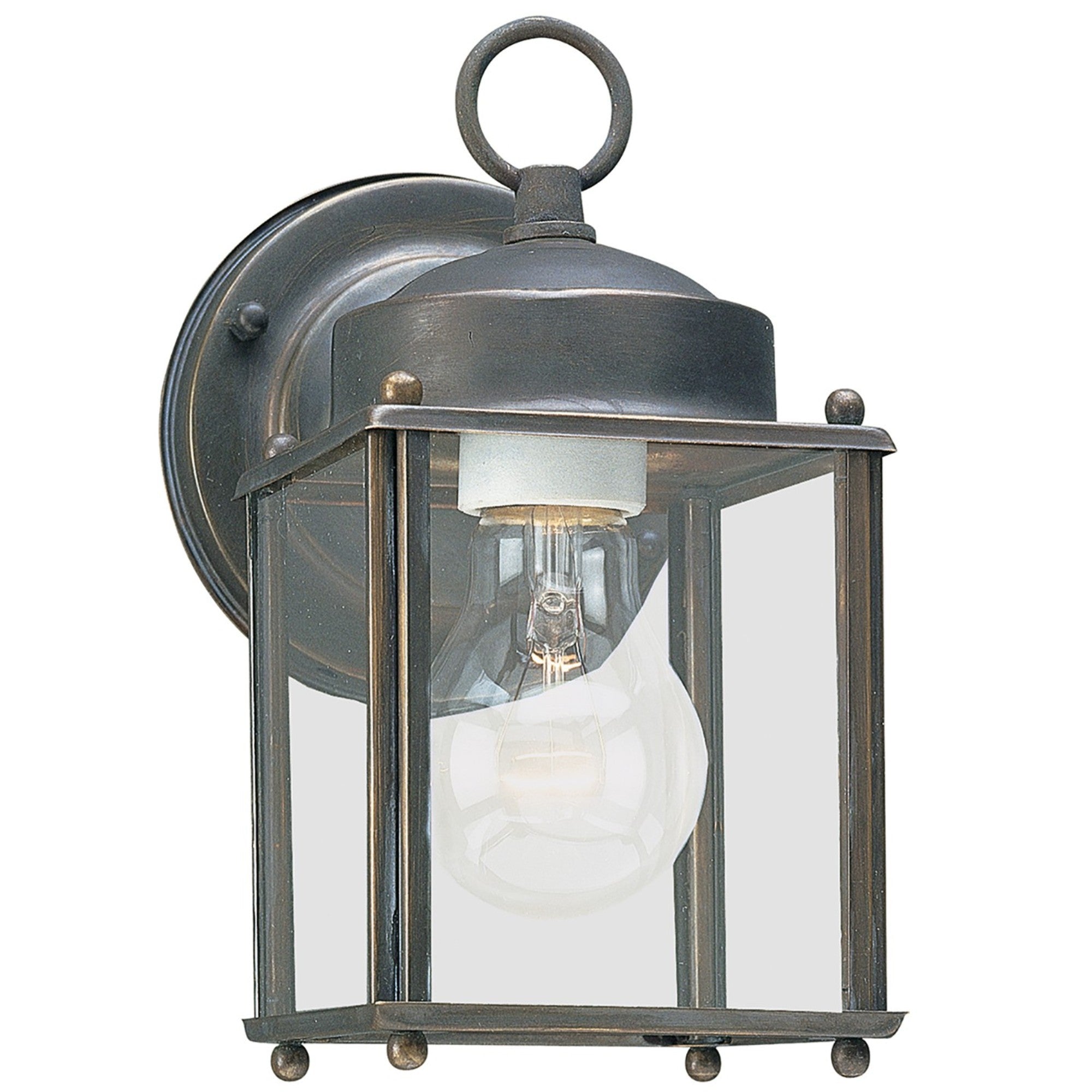 New Castle 8" Small Outdoor Wall Lantern, Antique Bronze Finish with Clear Glass - Bees Lighting