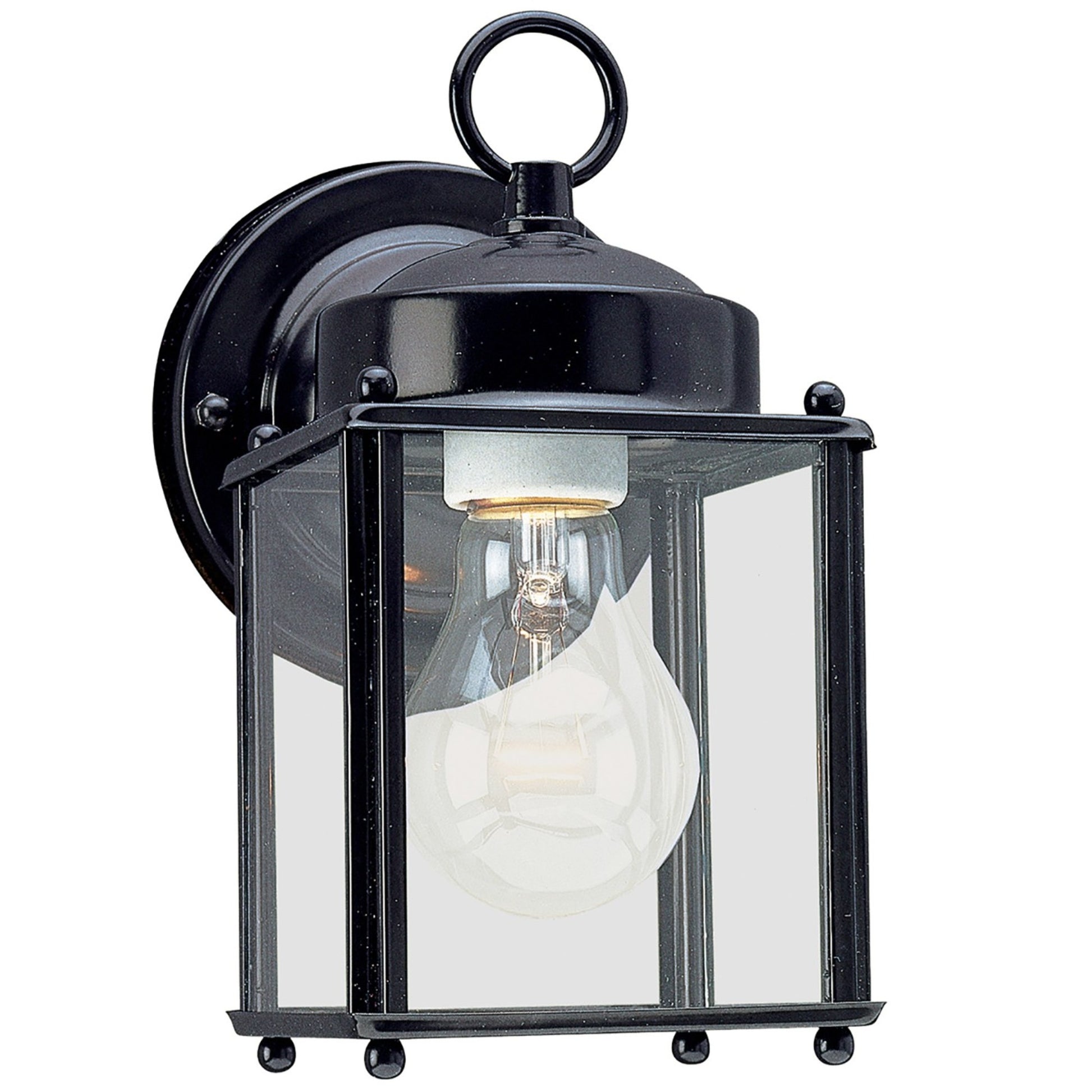 New Castle 8" Small Outdoor Wall Lantern, Black Finish with Clear Glass - Bees Lighting