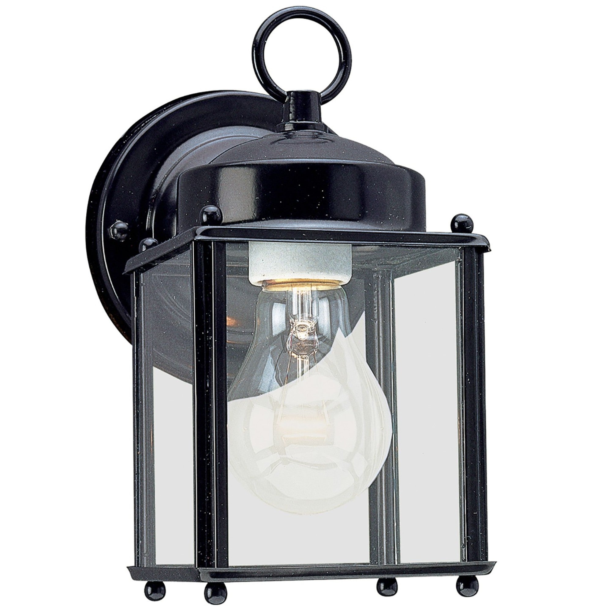 New Castle 8" Small Outdoor Wall Lantern, Black Finish with Clear Glass - Bees Lighting
