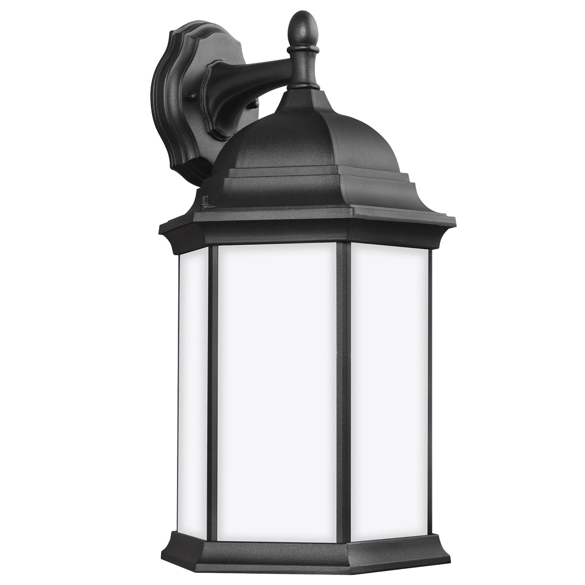 Sevier 19" LED Large Downlight Outdoor Wall Lantern, Black Finish with Satin Etched Glass - Bees Lighting
