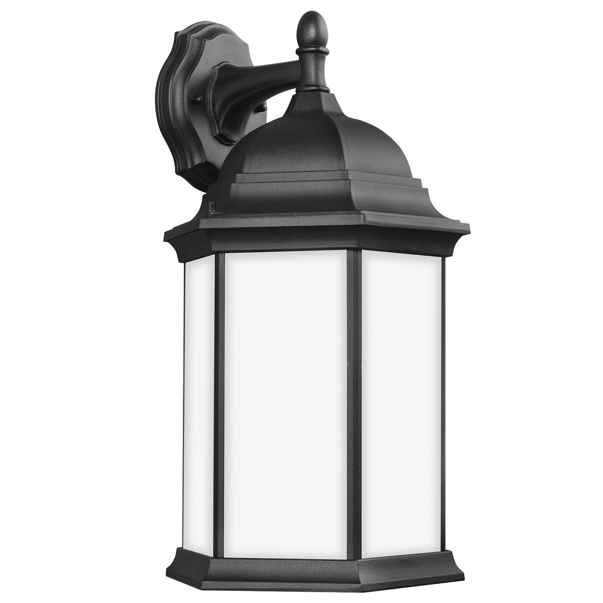Sevier 19" LED Large Downlight Outdoor Wall Lantern, Black Finish with Satin Etched Glass - Bees Lighting