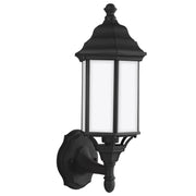 Sevier 16" LED Small Uplight Outdoor Wall Lantern, Black Finish with Satin Etched Glass - Bees Lighting
