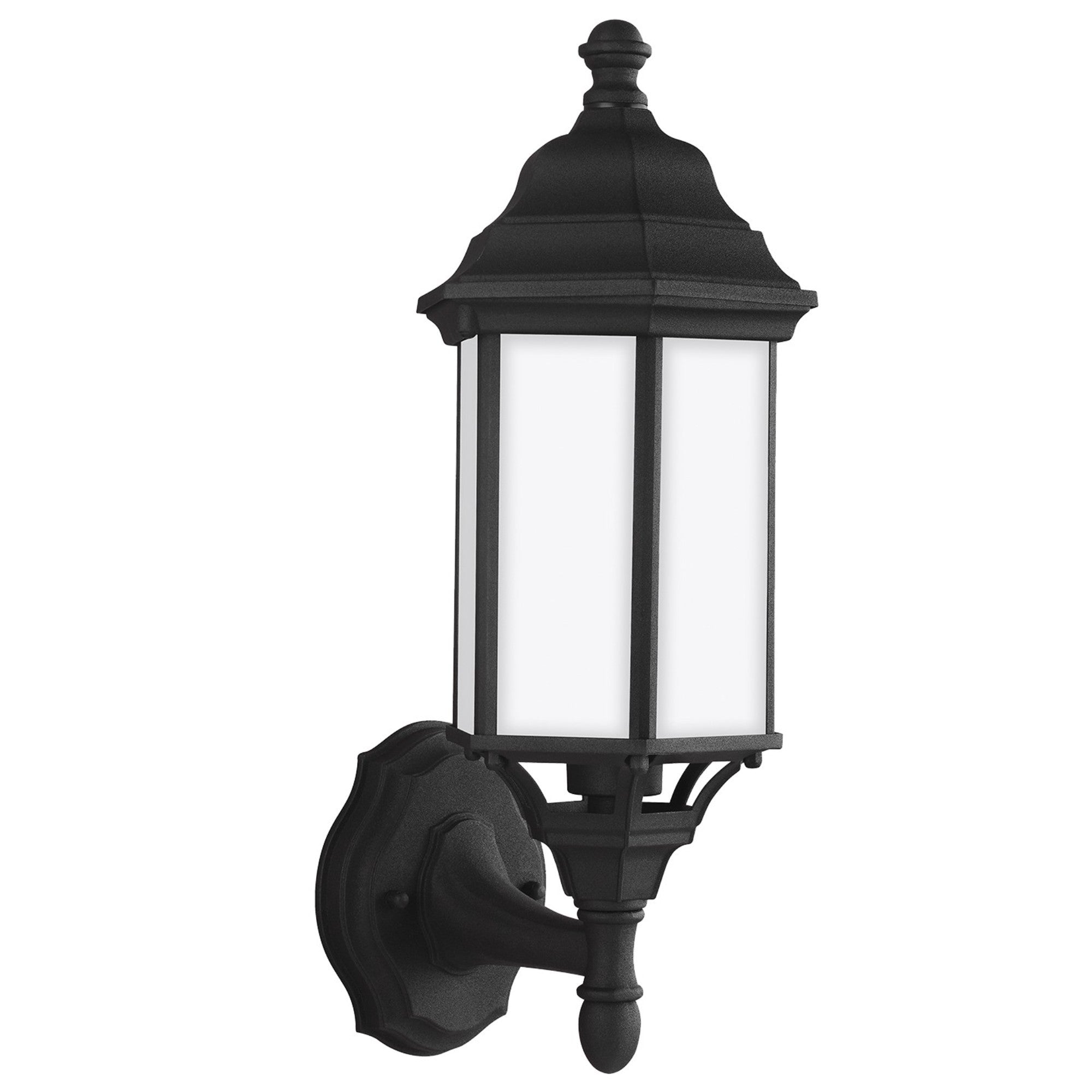 Sevier 16" LED Small Uplight Outdoor Wall Lantern, Black Finish with Satin Etched Glass - Bees Lighting