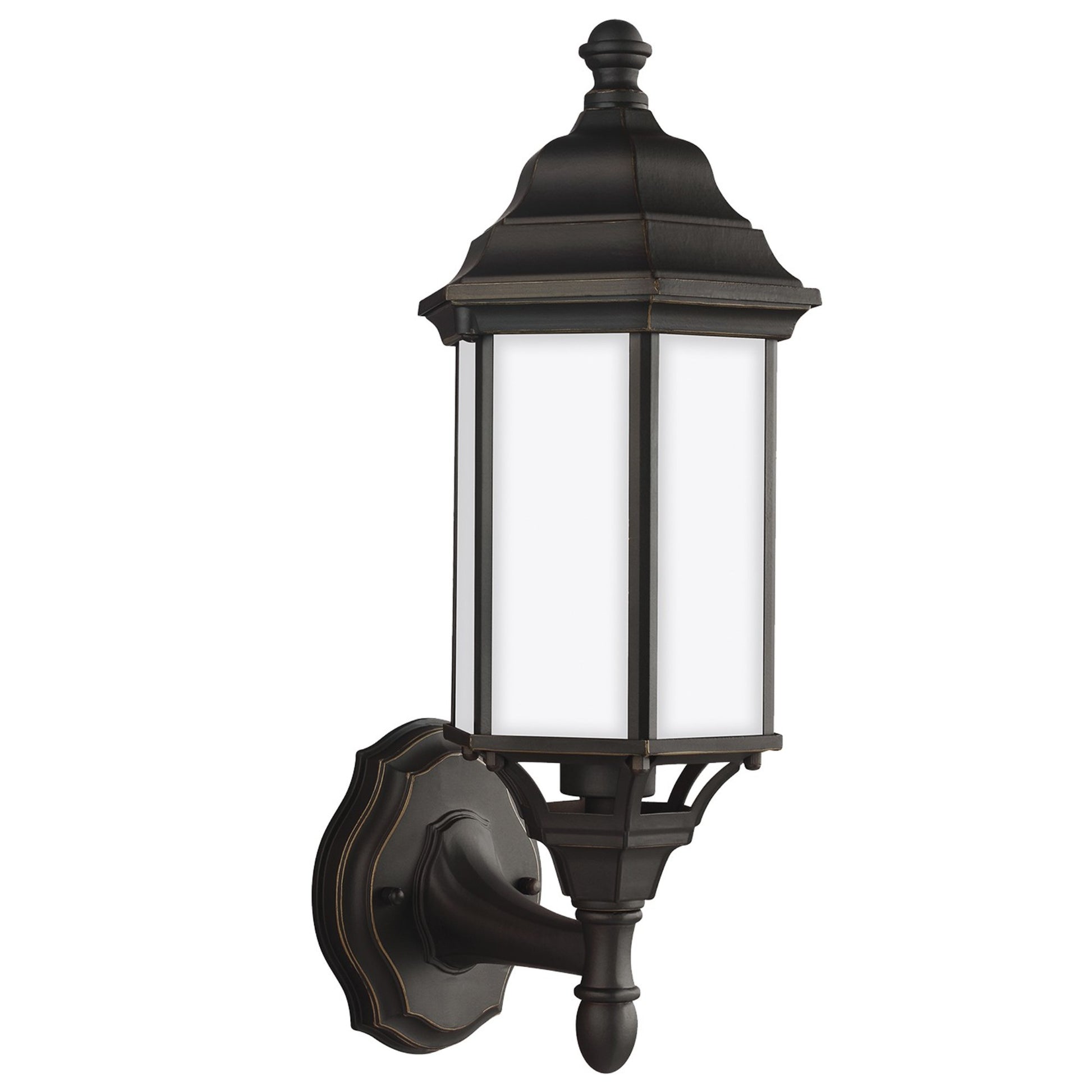 Sevier 16" LED Small Uplight Outdoor Wall Lantern, Antique Bronze Finish with Satin Etched Glass - Bees Lighting