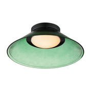 Jensen 12" LED Wall Sconce/Flush Mount, Black Finish with Green Glass - Bees Lighting