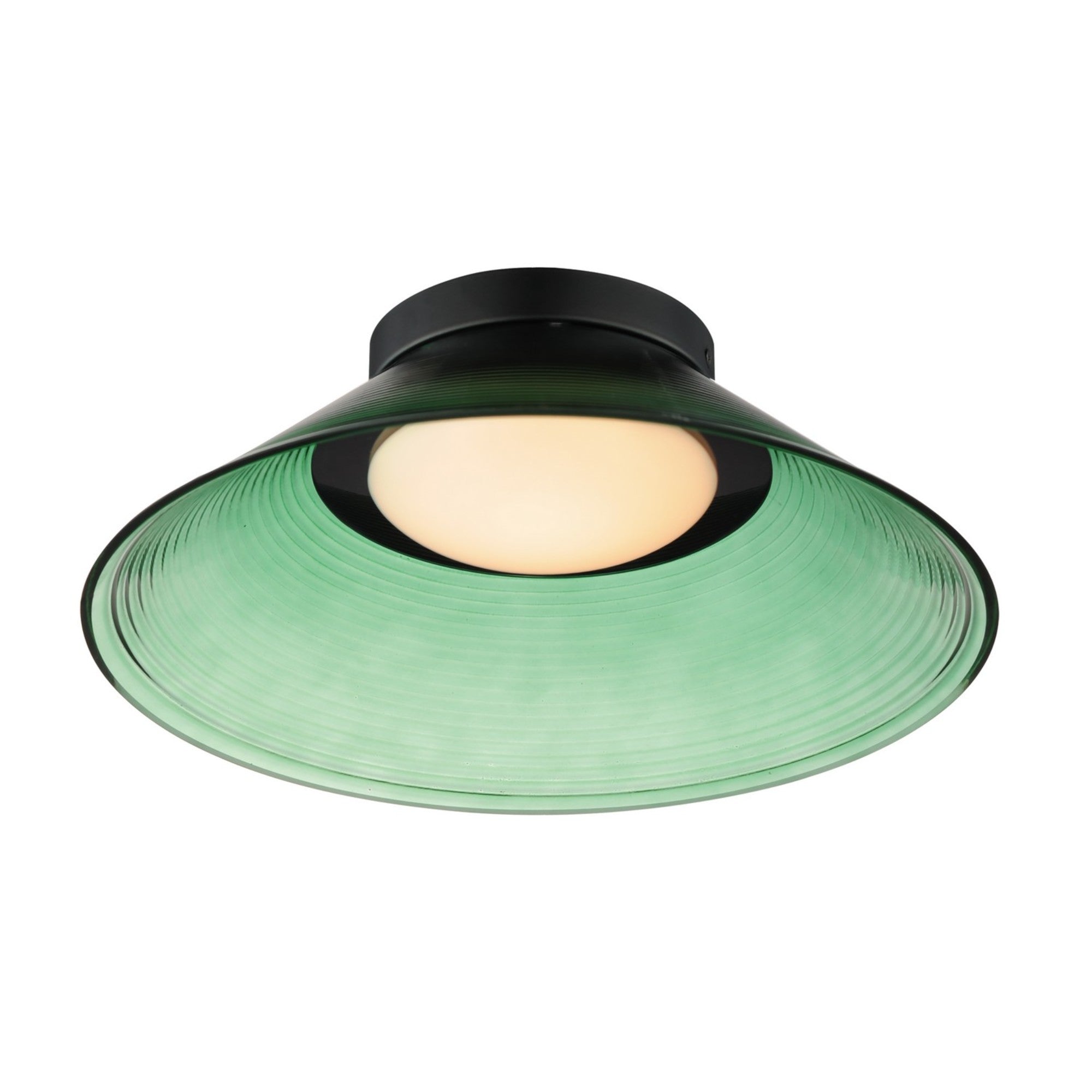 Jensen 12" LED Wall Sconce/Flush Mount, Black Finish with Green Glass - Bees Lighting