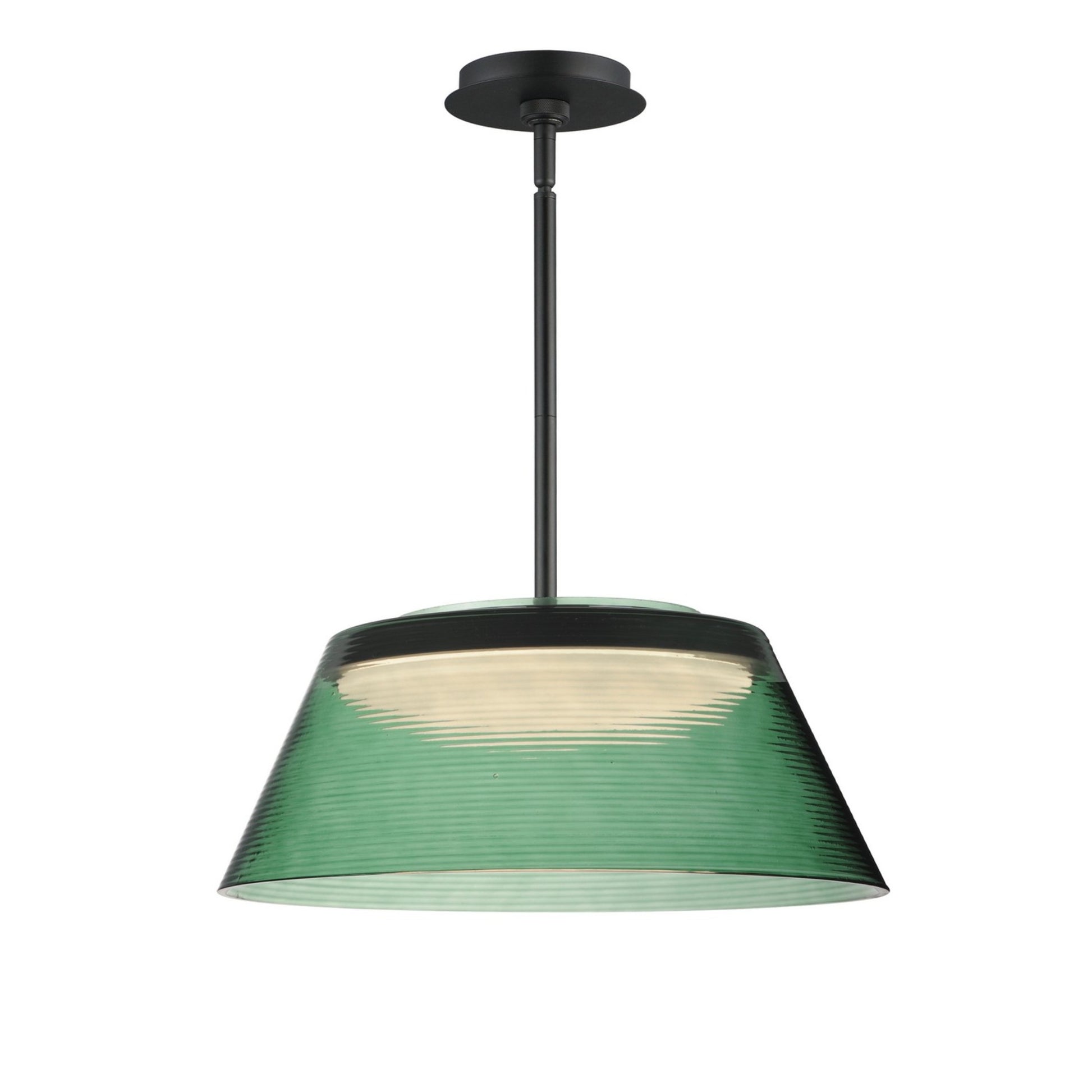 Jensen 18" LED Pendant, Black Finish with Green Glass - Bees Lighting