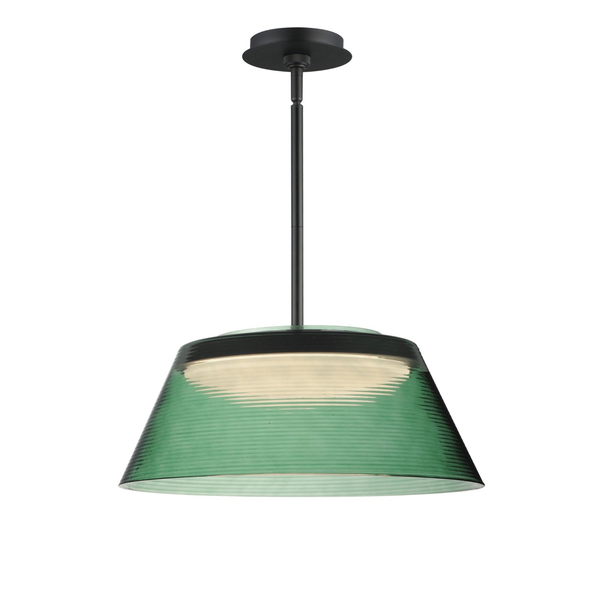 Jensen 18" LED Pendant, Black Finish with Green Glass - Bees Lighting