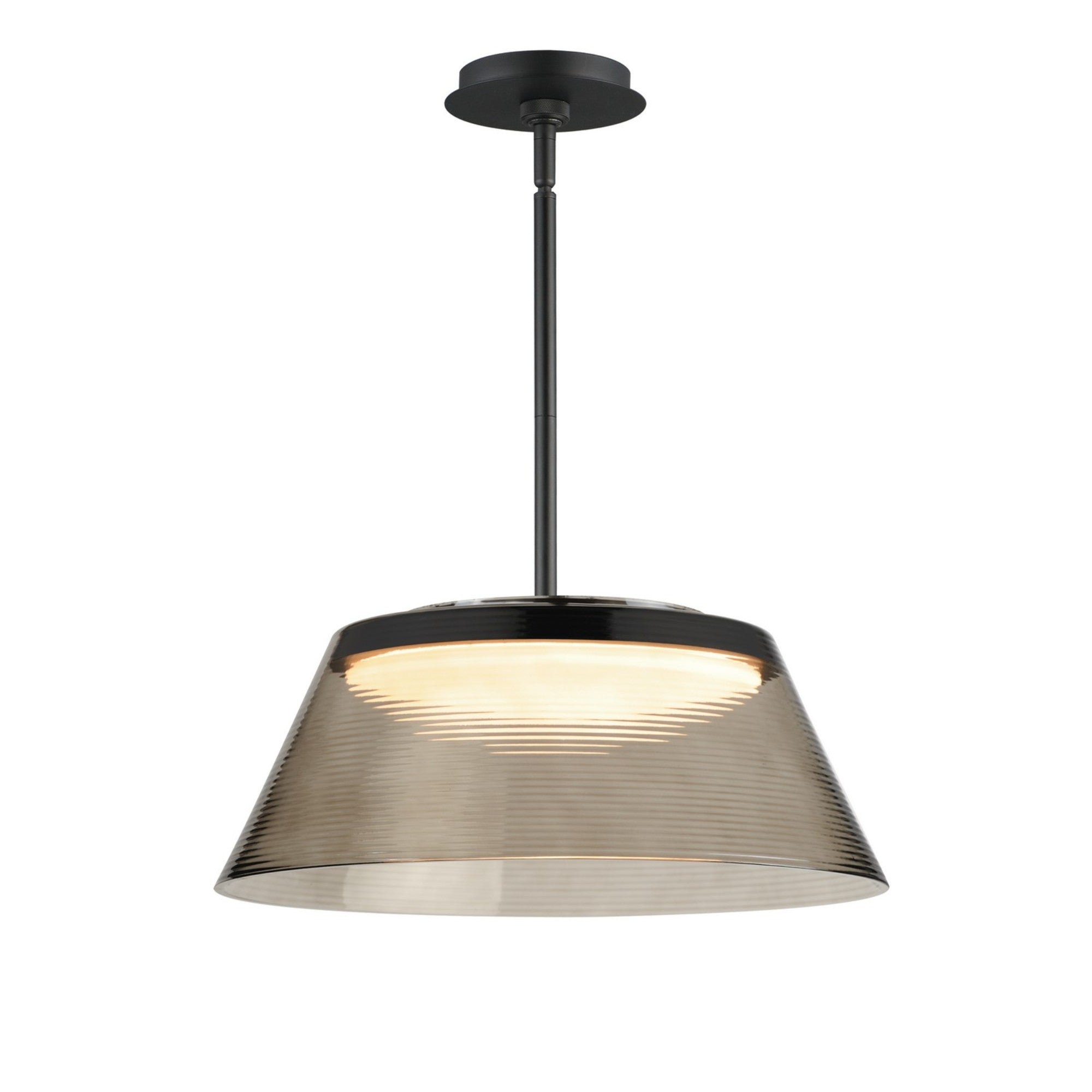 Jensen 18" LED Pendant, Black Finish with Smoke Glass - Bees Lighting