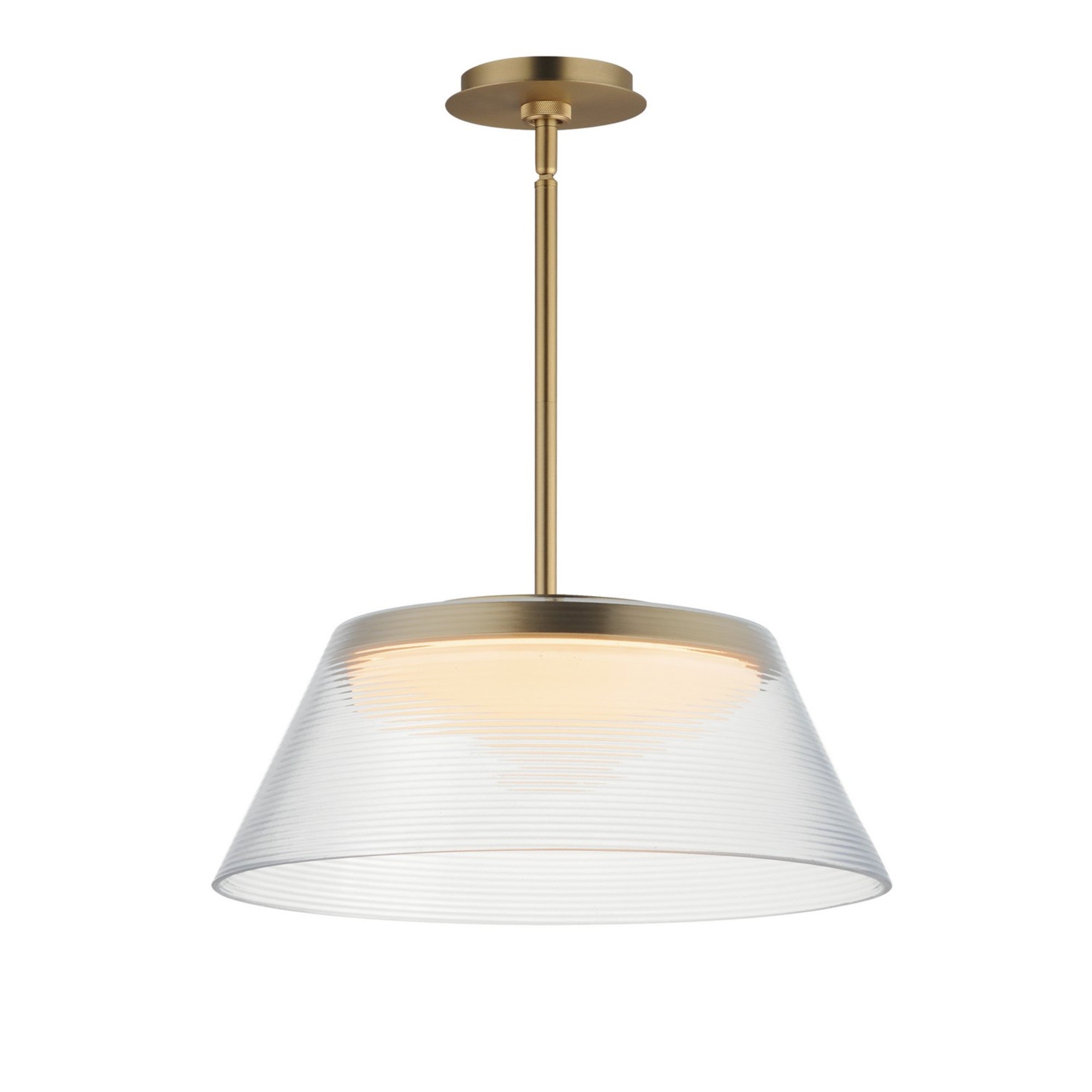 Jensen 18" LED Pendant, Satin Brass Finish with Clear Glass - Bees Lighting