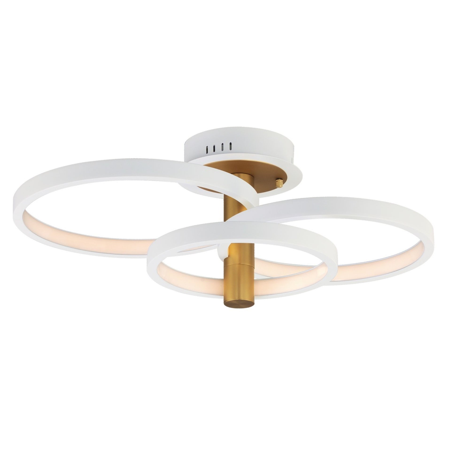 Hoopla 26" 3-Light LED Semi-Flush Mount, White & Gold Finish - Bees Lighting