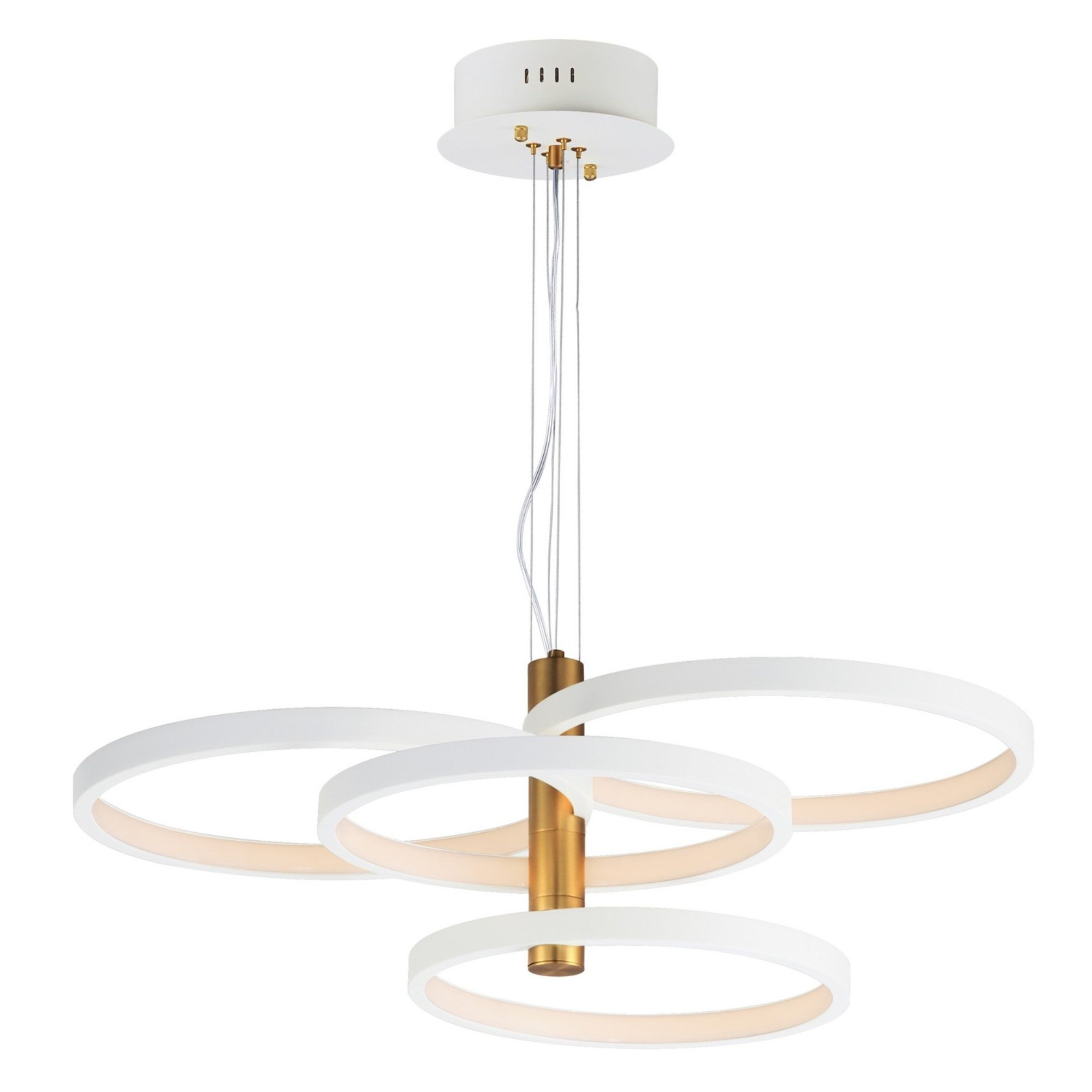 Hoopla 34" 4-Light LED Pendant, White & Gold Finish - Bees Lighting