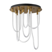 Soleil 25" 7-Light LED Round Flush Mount Chandelier, Natural Aged Brass Finish - Bees Lighting