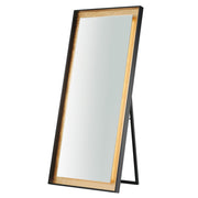 Floating 30" x 67" Free Standing LED Mirror, Gold Leaf & Black Finish - Bees Lighting