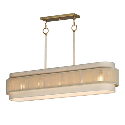 Maxim Seacliff 42 in. 5-Light Pendant, Natural Aged Brass with Off-White Linen Drum Shade