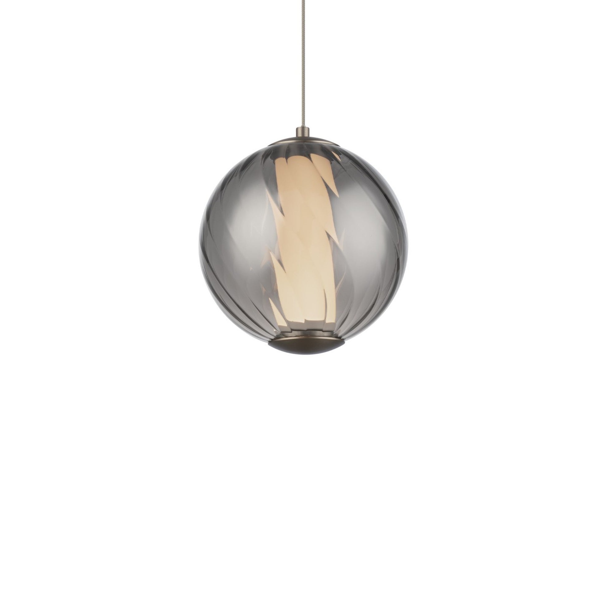 Swirly 7" LED Mini Pendant, 3000K, Smoke Glass, Brushed Nickel Finish - Bees Lighting