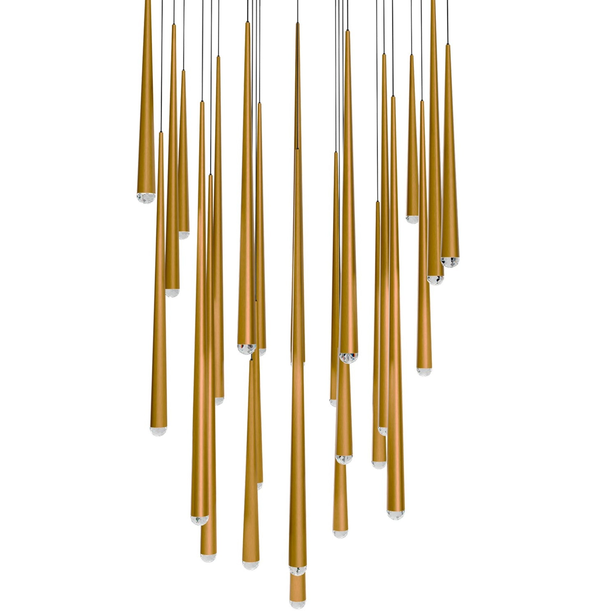 Cascade 28" 25-Light LED Pendant, Aged Brass Finish, Crystal Cap - Bees Lighting