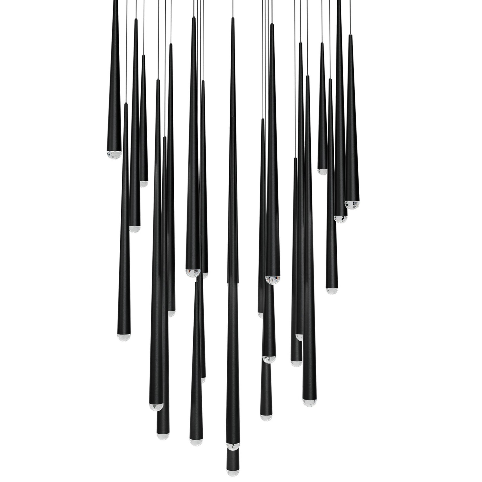 Cascade 28" 25-Light LED Pendant, Black Finish, Crystal Cap - Bees Lighting