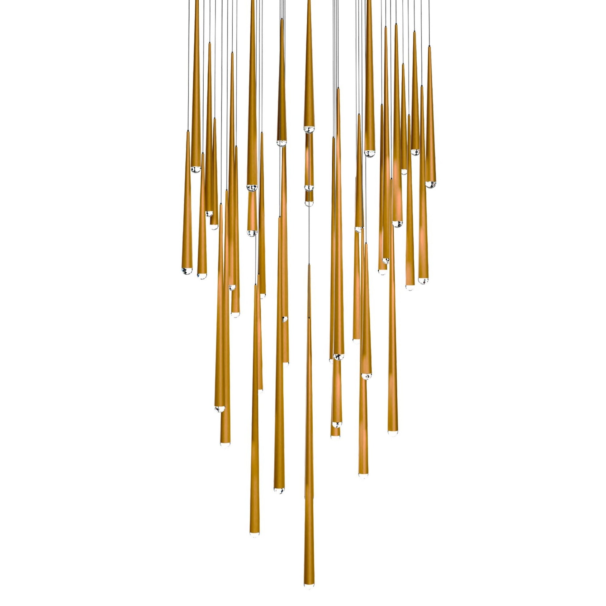 Cascade 36" 41-Light LED Pendant, Aged Brass Finish, Crystal Cap - Bees Lighting