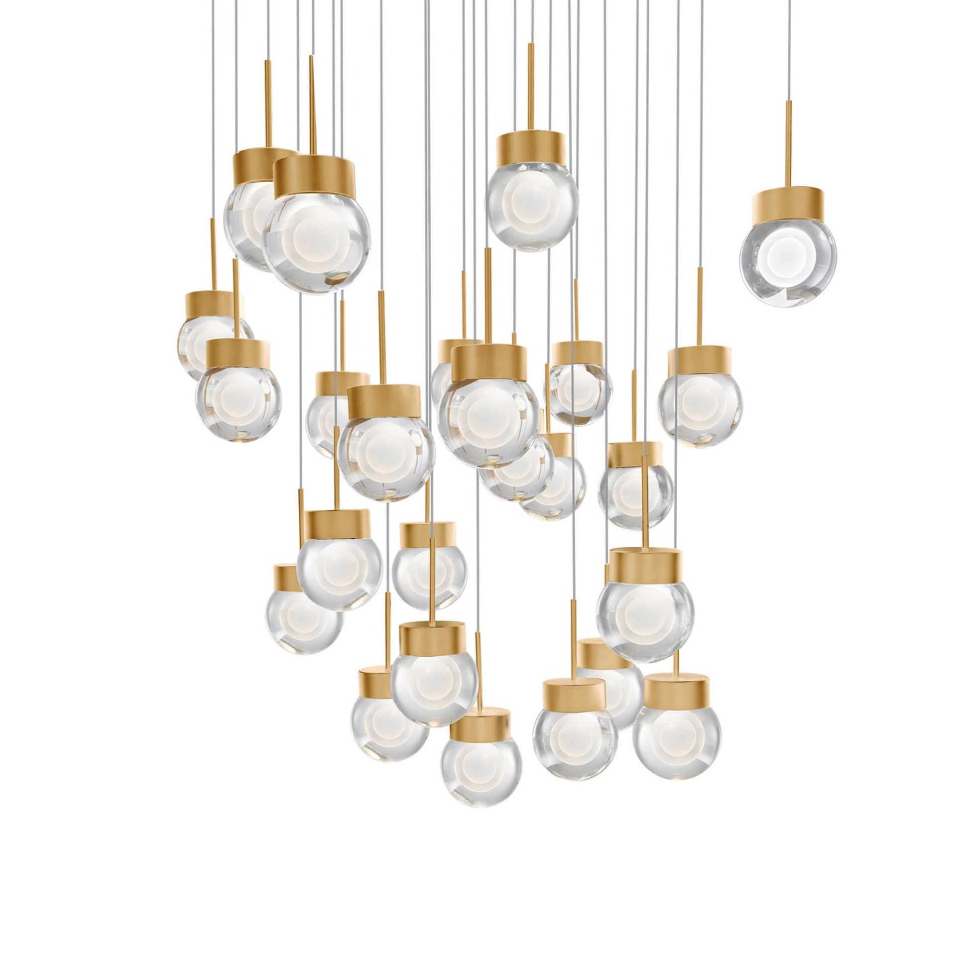 Double Bubble 28" 25-Light LED Pendant, Aged Brass Finish - Bees Lighting
