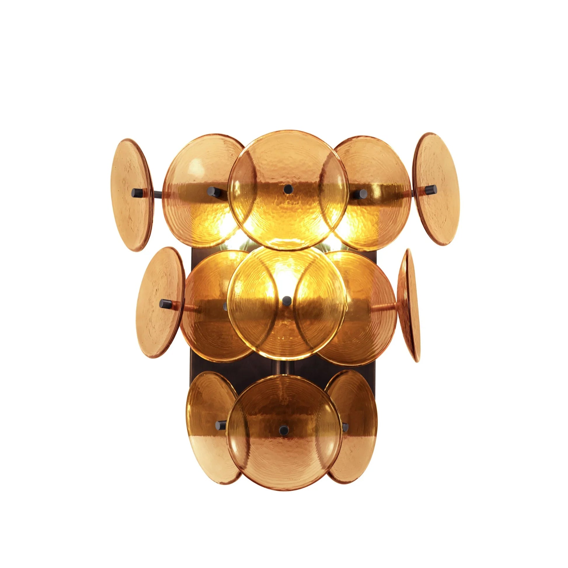 Loren 15" 3-Light Wall Sconce, Gunmetal Finish, Amber Glass - Bees Lighting