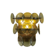 Loren 15" 3-Light Wall Sconce, Weathered Brass Finish, Green Glass - Bees Lighting