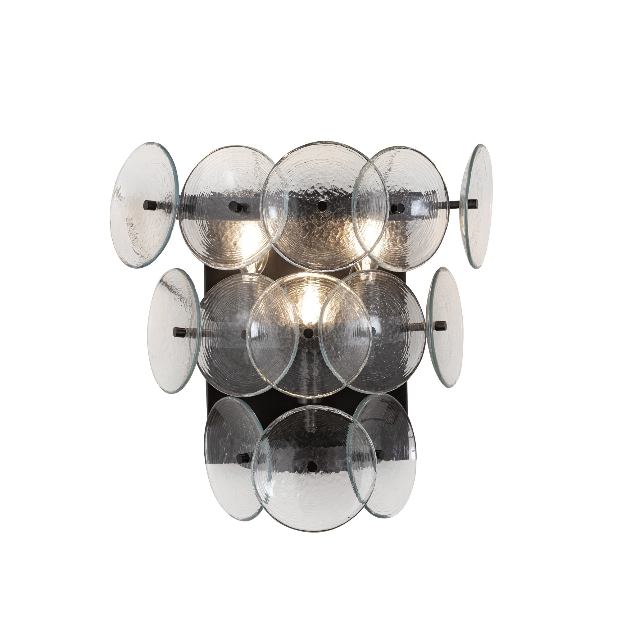 Loren 15" 3-Light Wall Sconce, Gunmetal Finish, Textured Glass - Bees Lighting