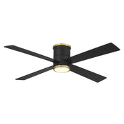 Falco Flush 54" LED Flush Mount Ceiling Fan, Black Coal & Soft Brass Accents - Bees Lighting