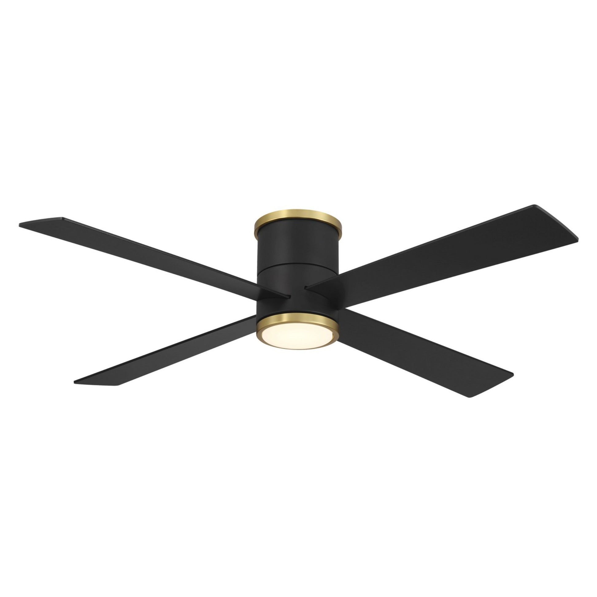 Falco Flush 54" LED Flush Mount Ceiling Fan, Black Coal & Soft Brass Accents - Bees Lighting