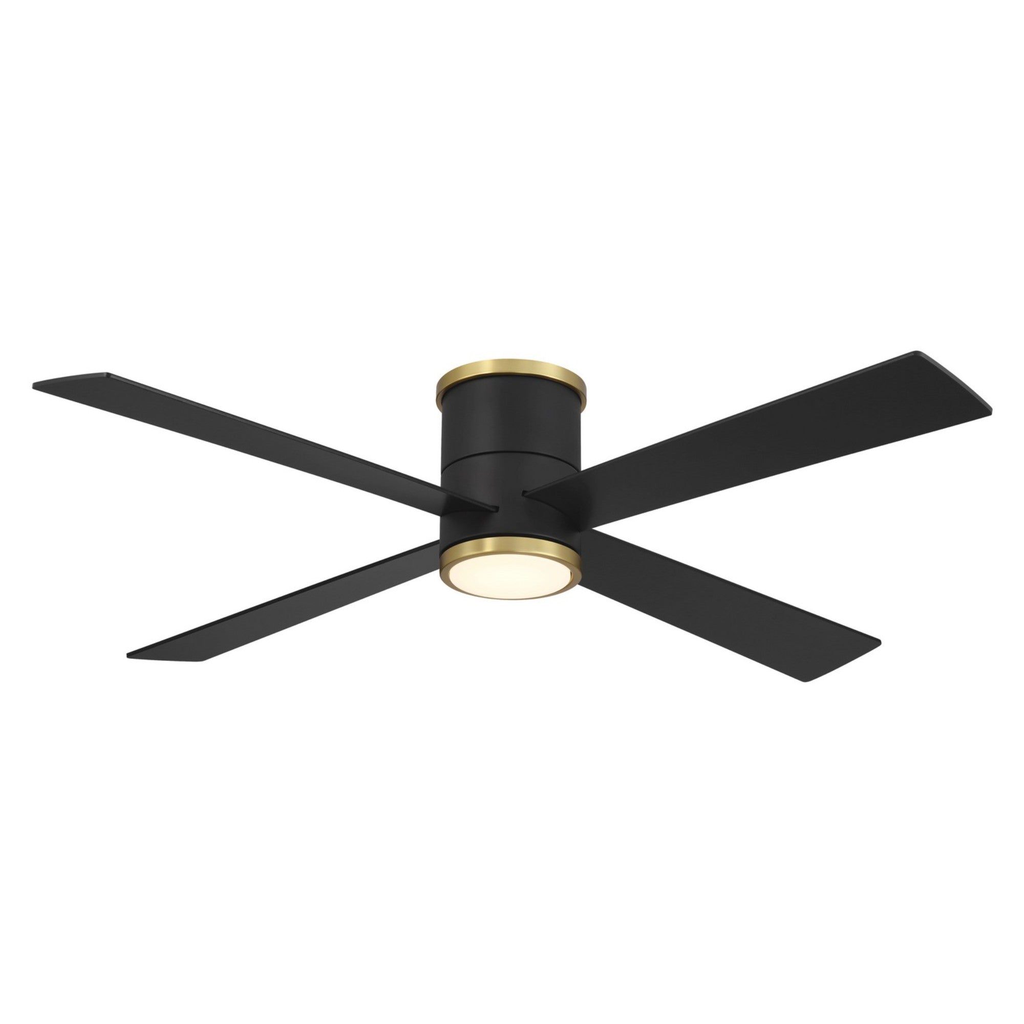 Falco Flush 54" LED Flush Mount Ceiling Fan, Black Coal & Soft Brass Accents - Bees Lighting