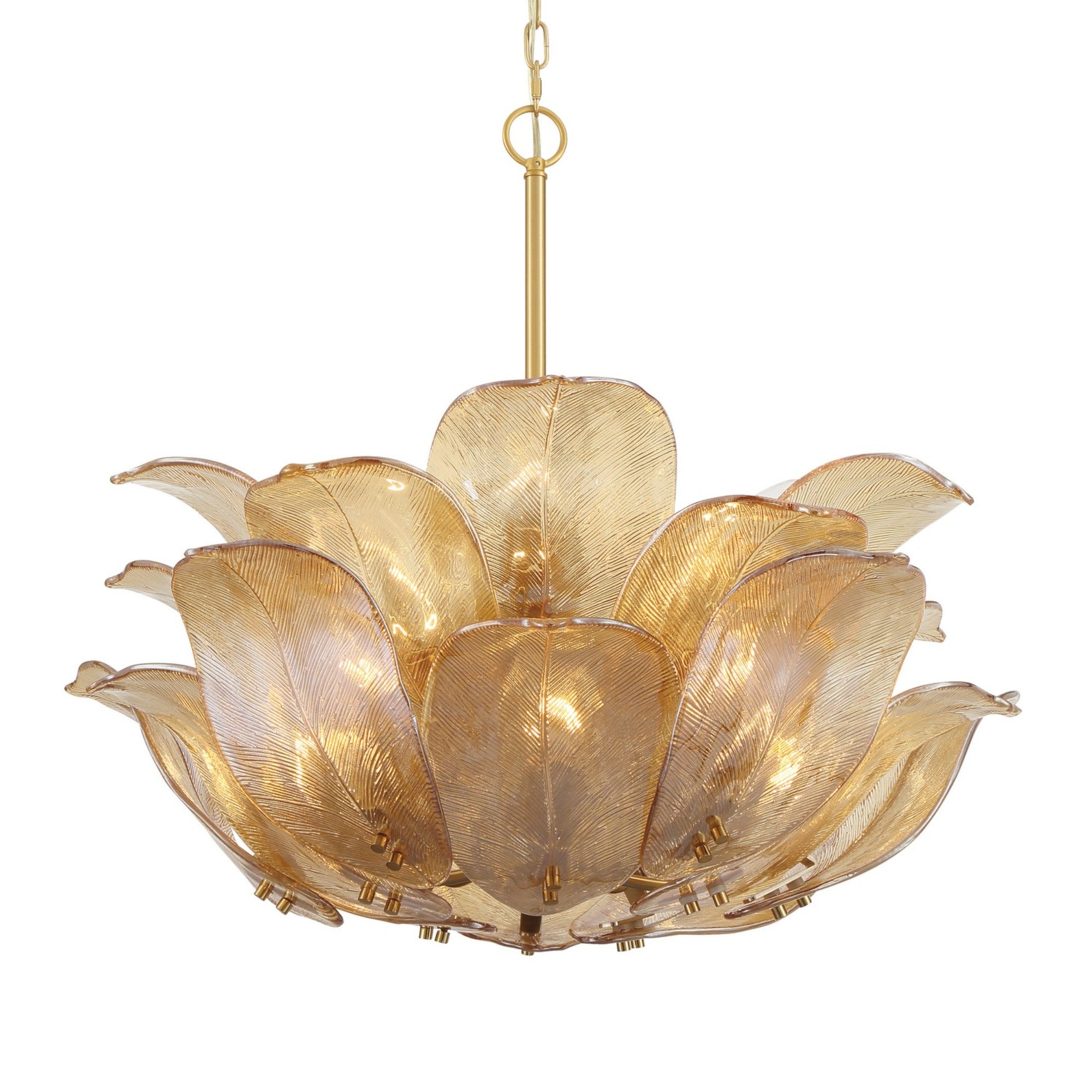 Orchid 29" 10-Light Pendant, Legacy Brass with Amber Glass Finish - Bees Lighting
