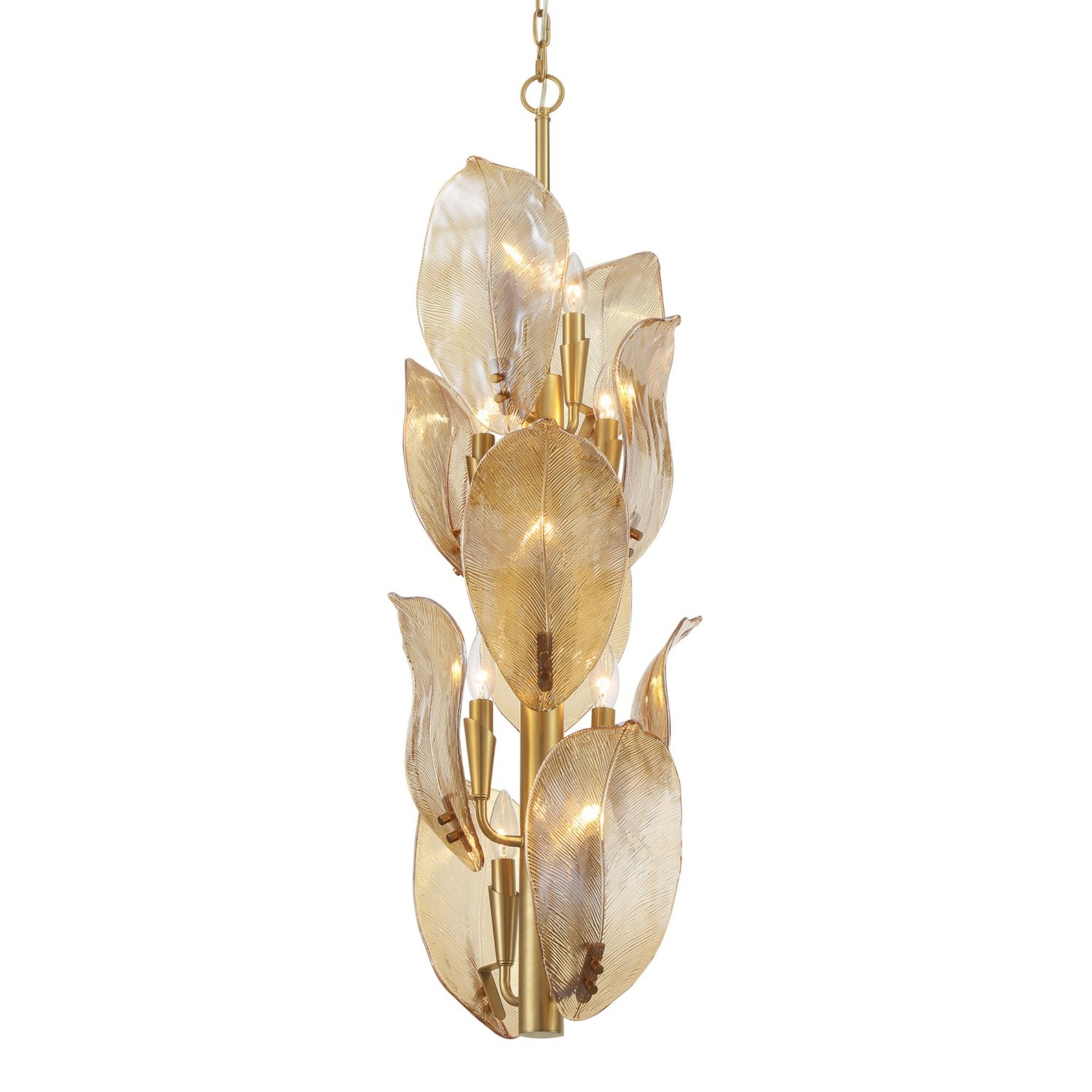 Orchid 13" 10-Light Pendant, Legacy Brass with Amber Glass Finish - Bees Lighting
