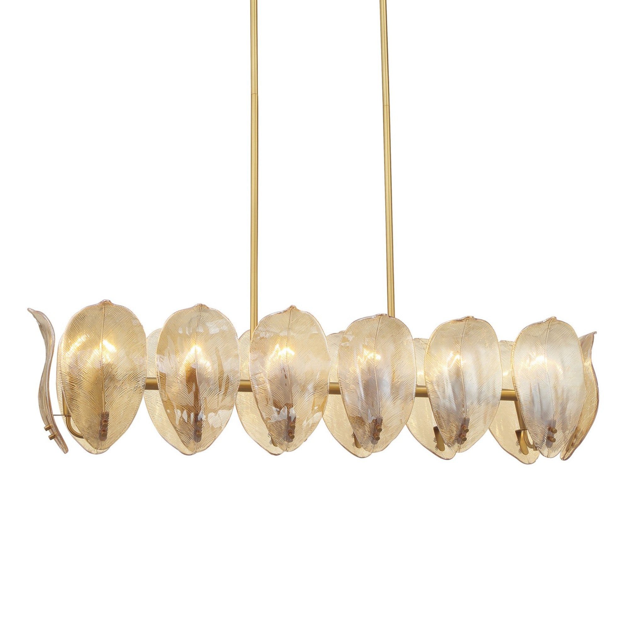 Orchid 48" 14-Light Island Light, Legacy Brass with Amber Glass Finish - Bees Lighting