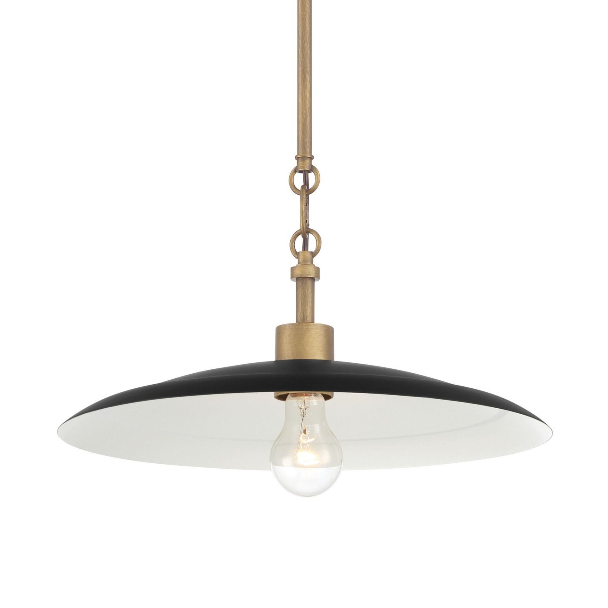 York 16" Pendant, Dark Matte Black with Natural Brass Finish - Bees Lighting