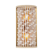 Horsmore 17" 2-Light Wall Sconce, Legacy Brass Finish with Bleached Wooden Beads - Bees Lighting