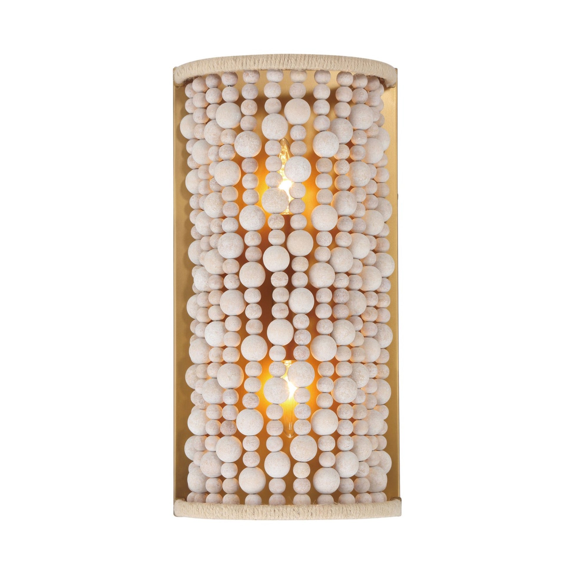 Horsmore 17" 2-Light Wall Sconce, Legacy Brass Finish with Bleached Wooden Beads - Bees Lighting