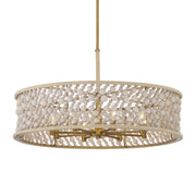 Horsmore 30" 8-Light Pendant, Legacy Brass Finish with Bleached Wooden Beads - Bees Lighting