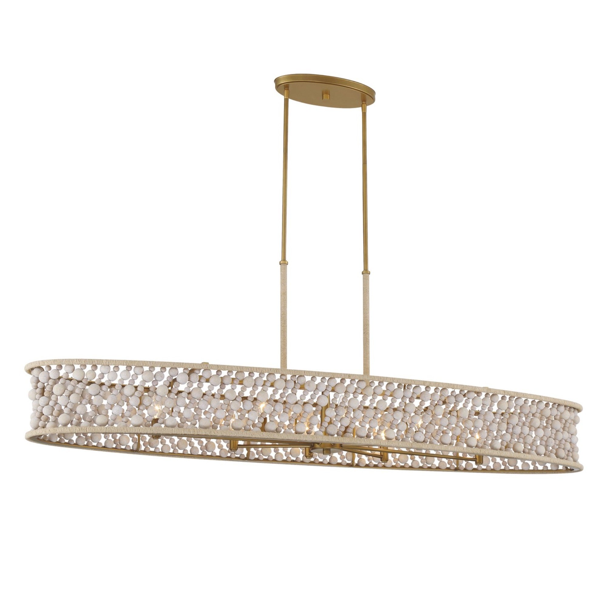 Horsmore 62" 8-Light Island Light, Legacy Brass Finish with Bleached Wooden Beads - Bees Lighting