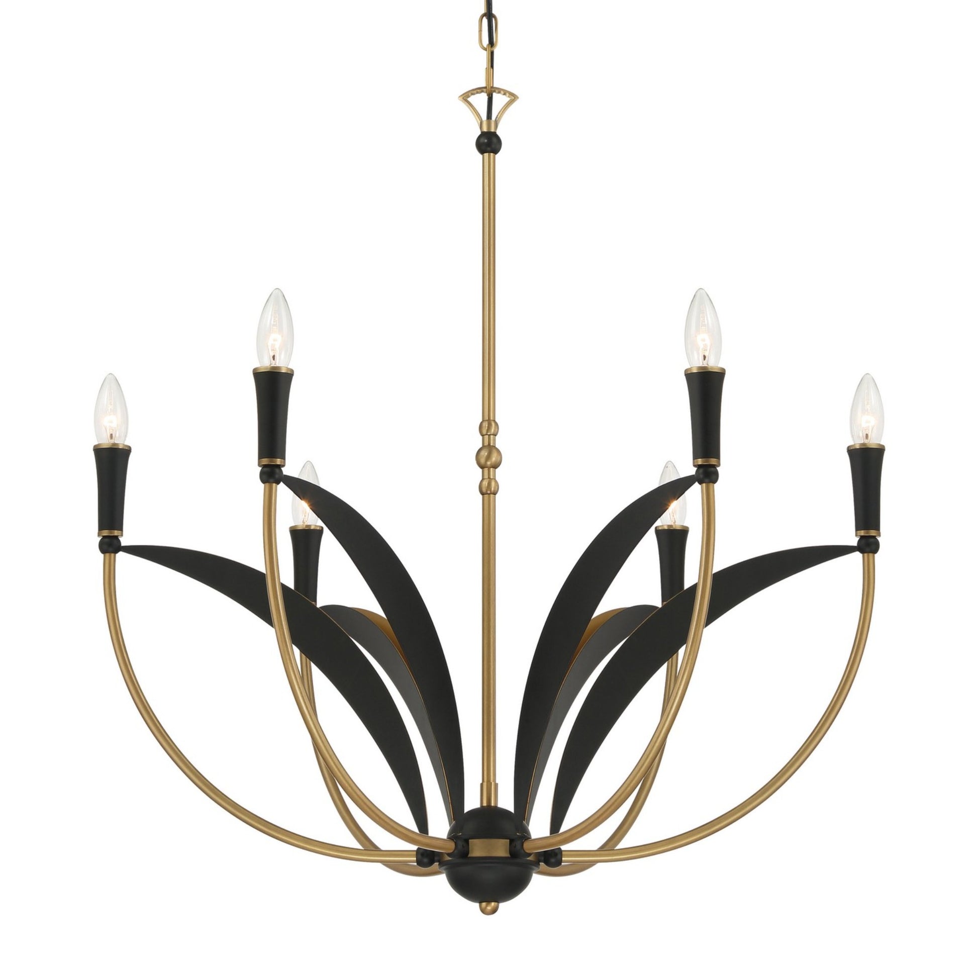 Miller 28" 6-Light Chandelier, Legacy Brass & Sand Coal Finish - Bees Lighting