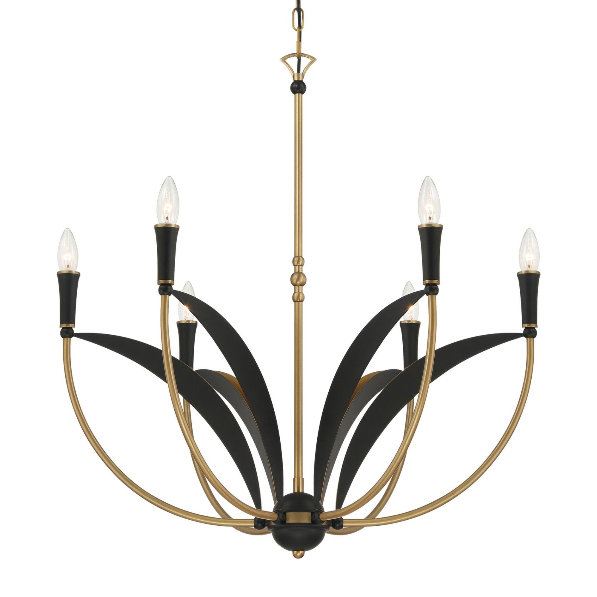 Miller 28" 6-Light Chandelier, Legacy Brass & Sand Coal Finish - Bees Lighting