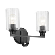 Gioe 14" 2-Light Bath Vanity Light, Black Finish Fluted Glass - Bees Lighting
