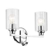 Gioe 14" 2-Light Bath Vanity Light, Chrome Finish Fluted Glass - Bees Lighting