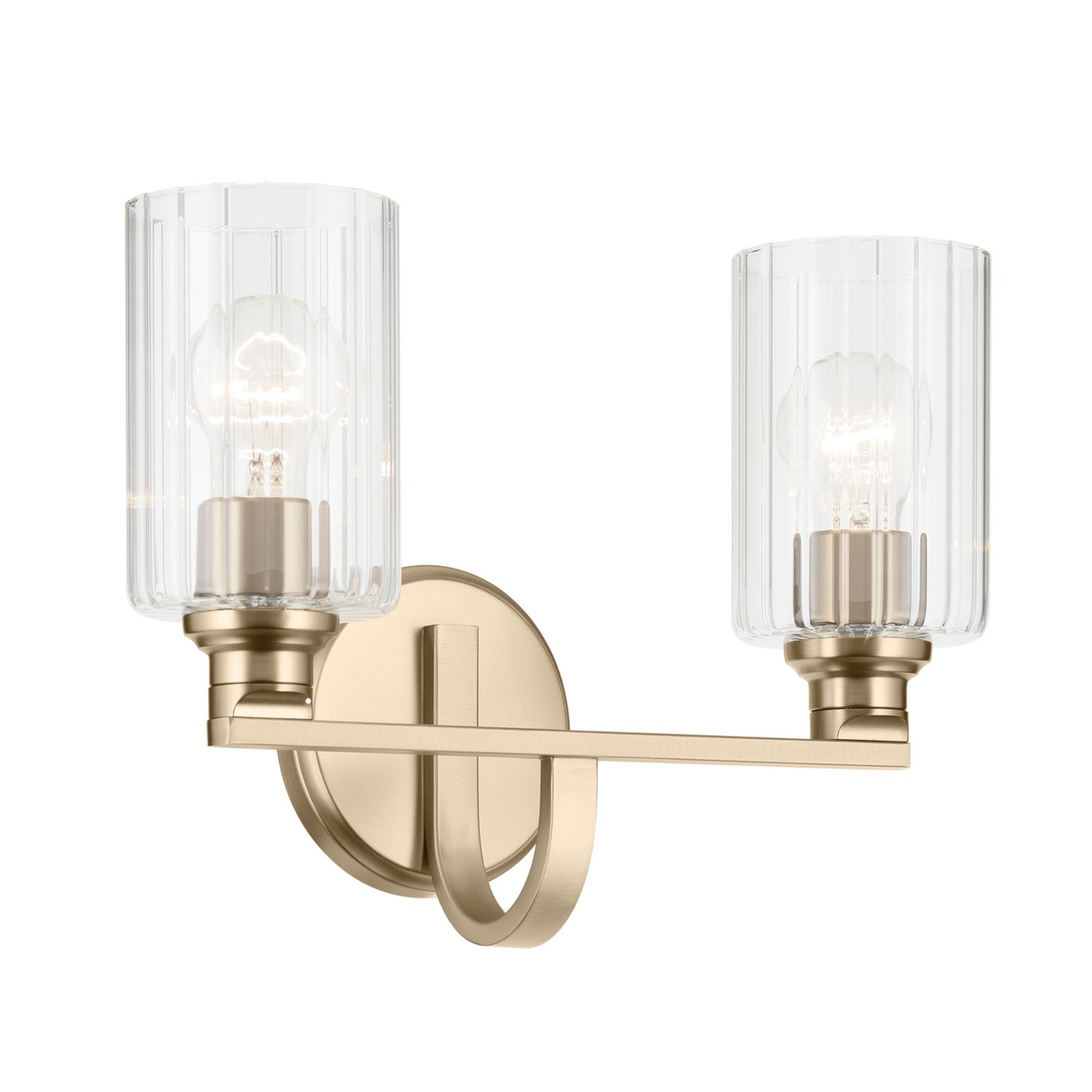 Gioe 14" 2-Light Bath Vanity Light, Champagne Bronze Finish Fluted Glass - Bees Lighting