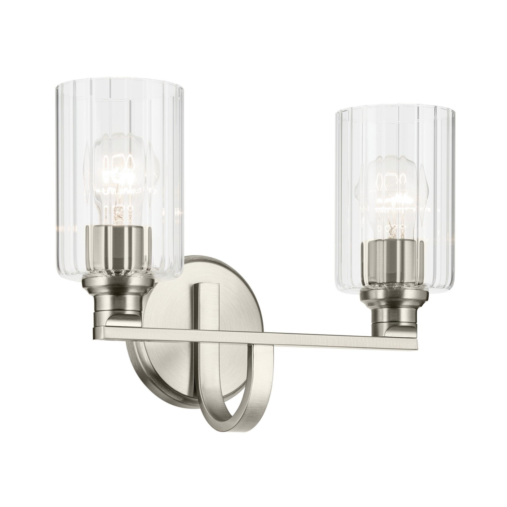 Gioe 14" 2-Light Bath Vanity Light, Brushed Nickel Finish Fluted Glass - Bees Lighting
