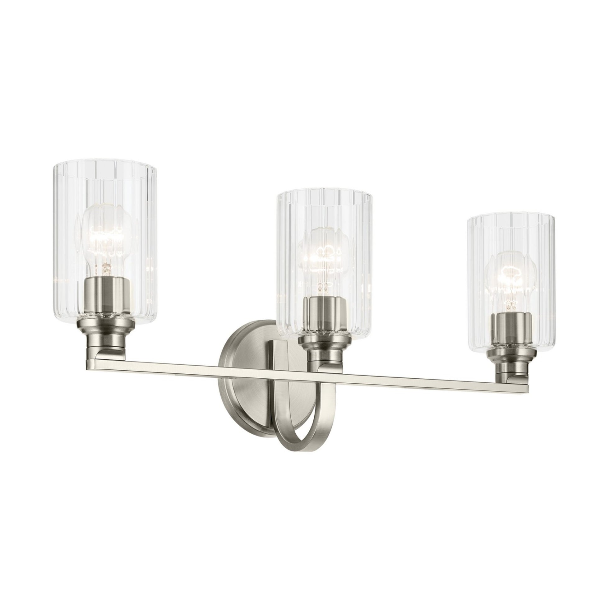Gioe 24" 3-Light Bath Vanity Light, Brushed Nickel Finish Fluted Glass - Bees Lighting