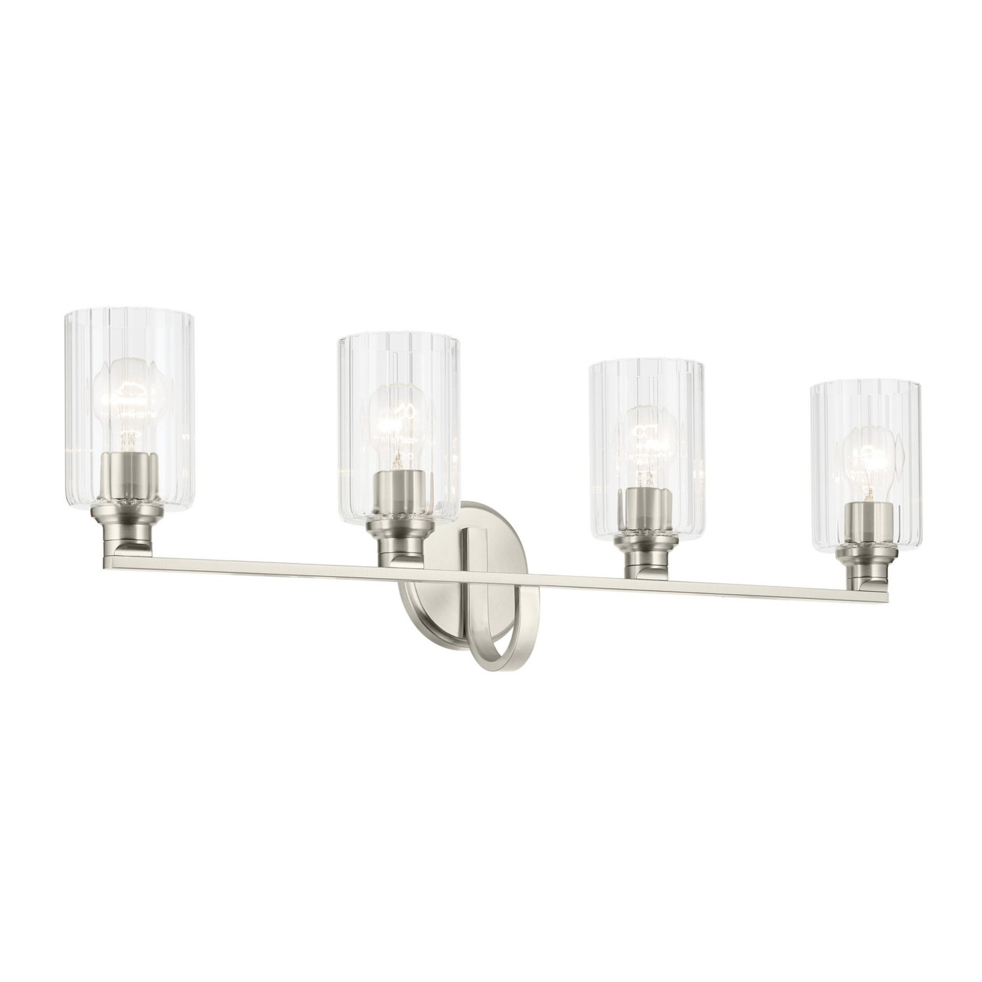 Gioe 32" 4-Light Bath Vanity Light, Brushed Nickel Finish Fluted Glass - Bees Lighting
