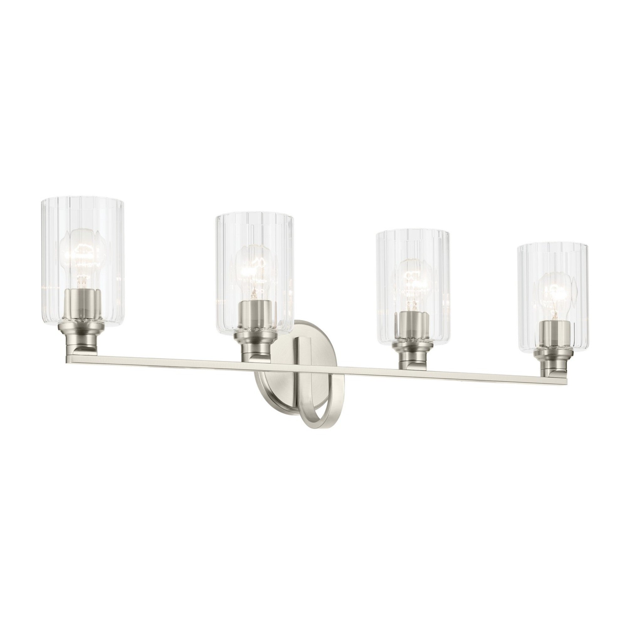 Gioe 32" 4-Light Bath Vanity Light, Brushed Nickel Finish Fluted Glass - Bees Lighting