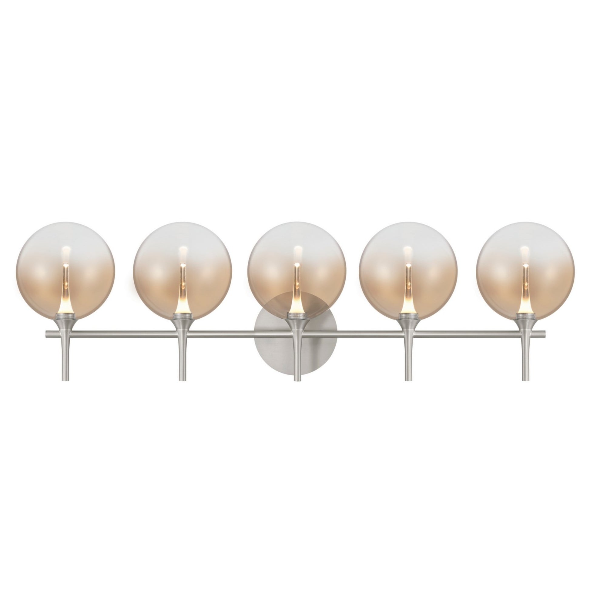 Iissa 5-Light 35" LED Vanity, Nickel Finish with Amber Glass - Bees Lighting