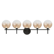 Iissa 5-Light 35" LED Vanity, Black Finish with Amber Glass - Bees Lighting